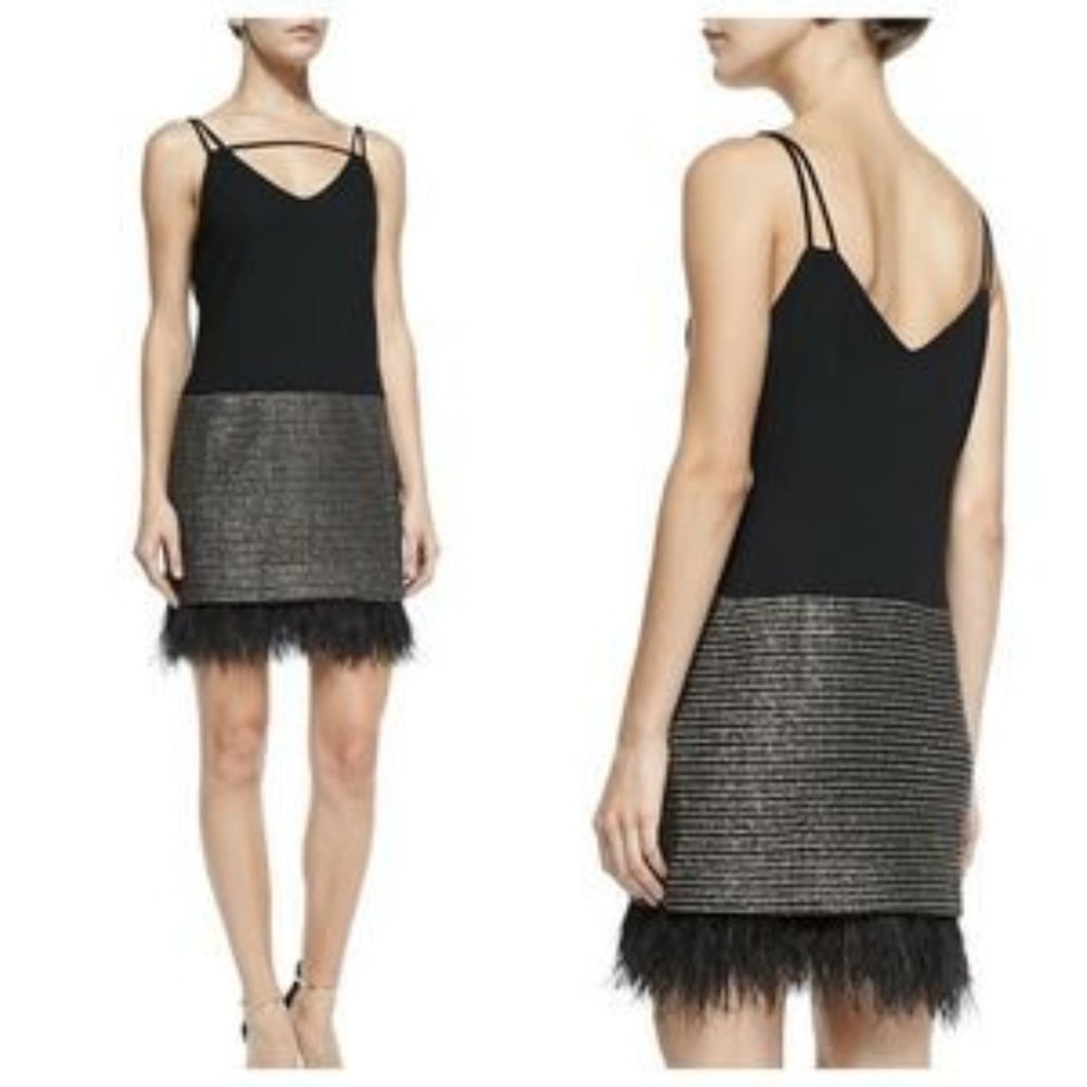 ANTHRO Greylin Cazr Sleeveless Feather-Hem Dress